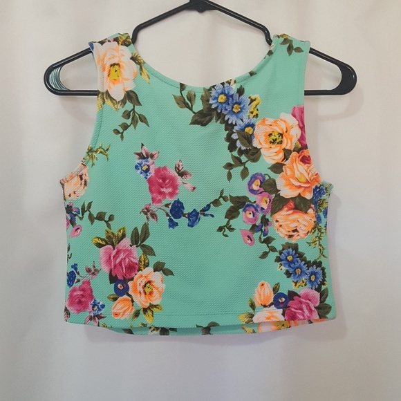 ICON Crop Top Sleeveless Turquoise Floral - Picture 2 of 4